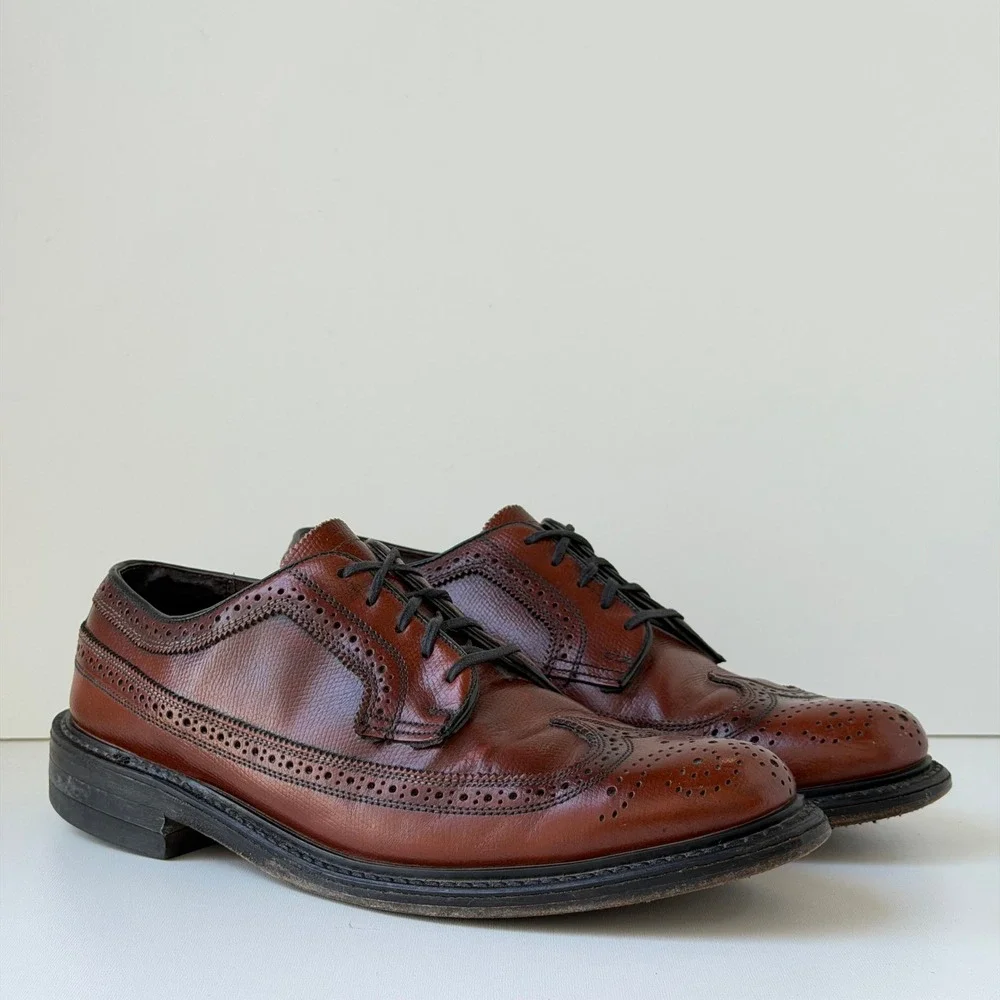 Vintage Stafford Wingtip Oxford Shoes Mens 9 Brown Leather Brogue Made in USA